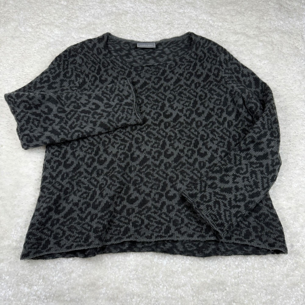 Wooden Ships Sweater Womens‎ M/L Gray Black Leopard Print Knit Pullover